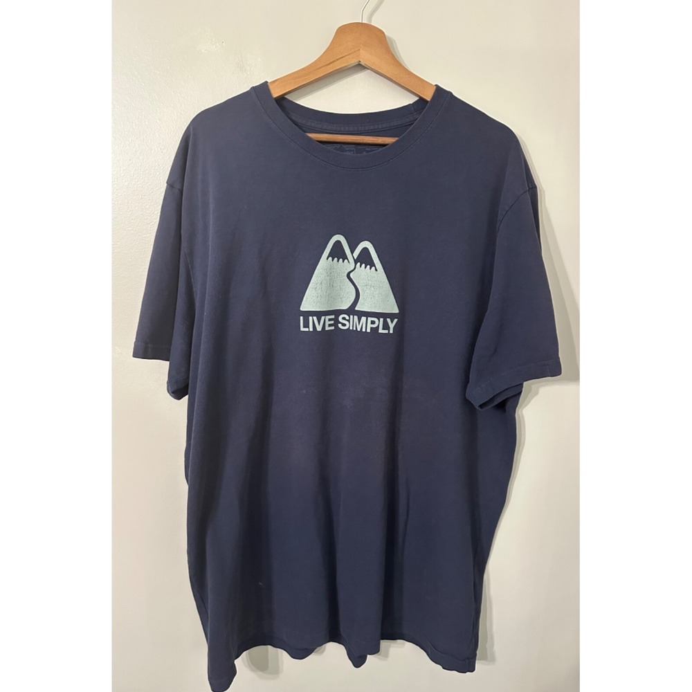 Mens Patagonia T-Shirt‎ Mountain Live Simply Logo Size XXL Blue Regular Fit